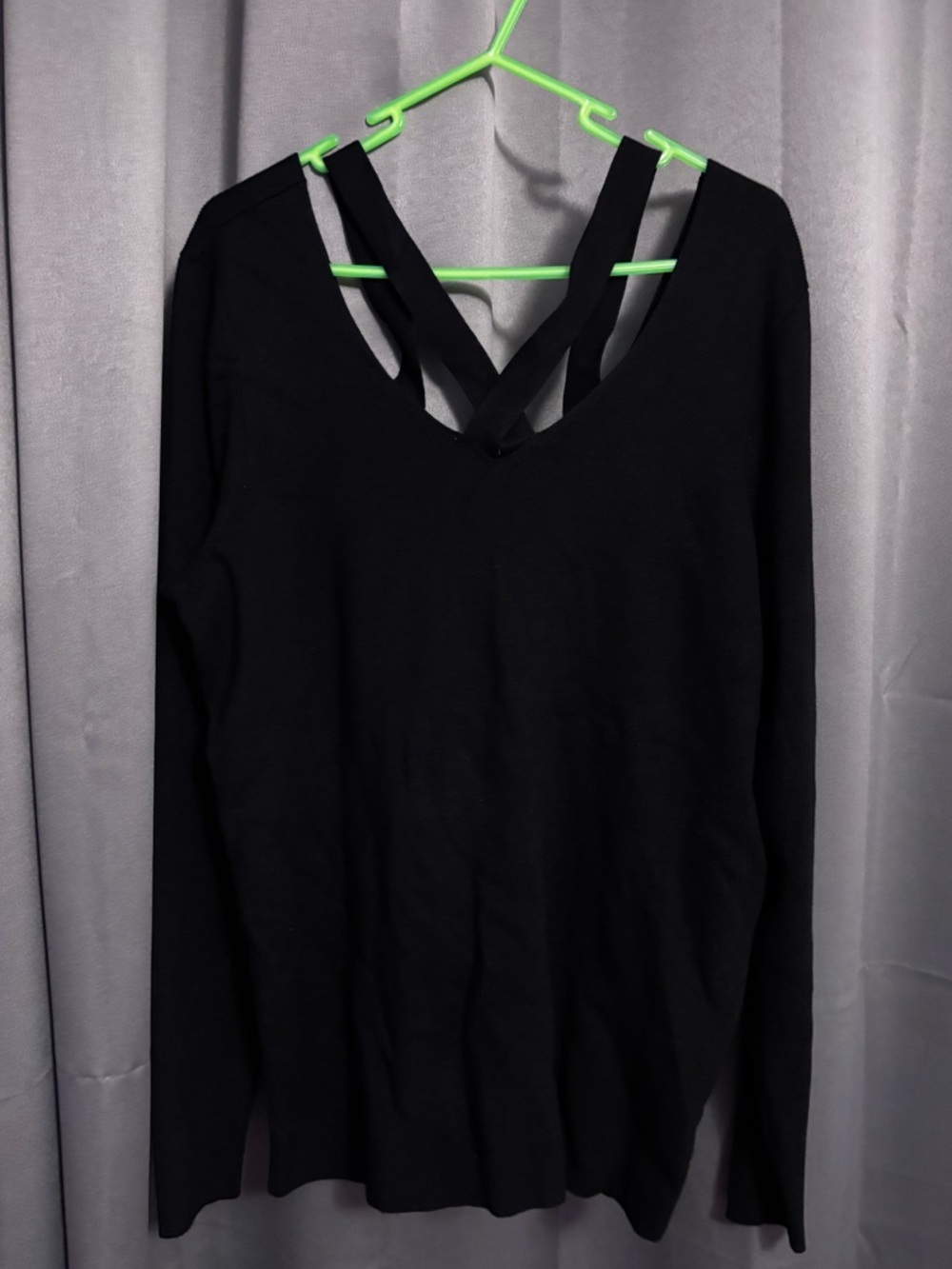 Lane Bryant Black Long Sleeve V-Neck Top with Crisscross Back Straps